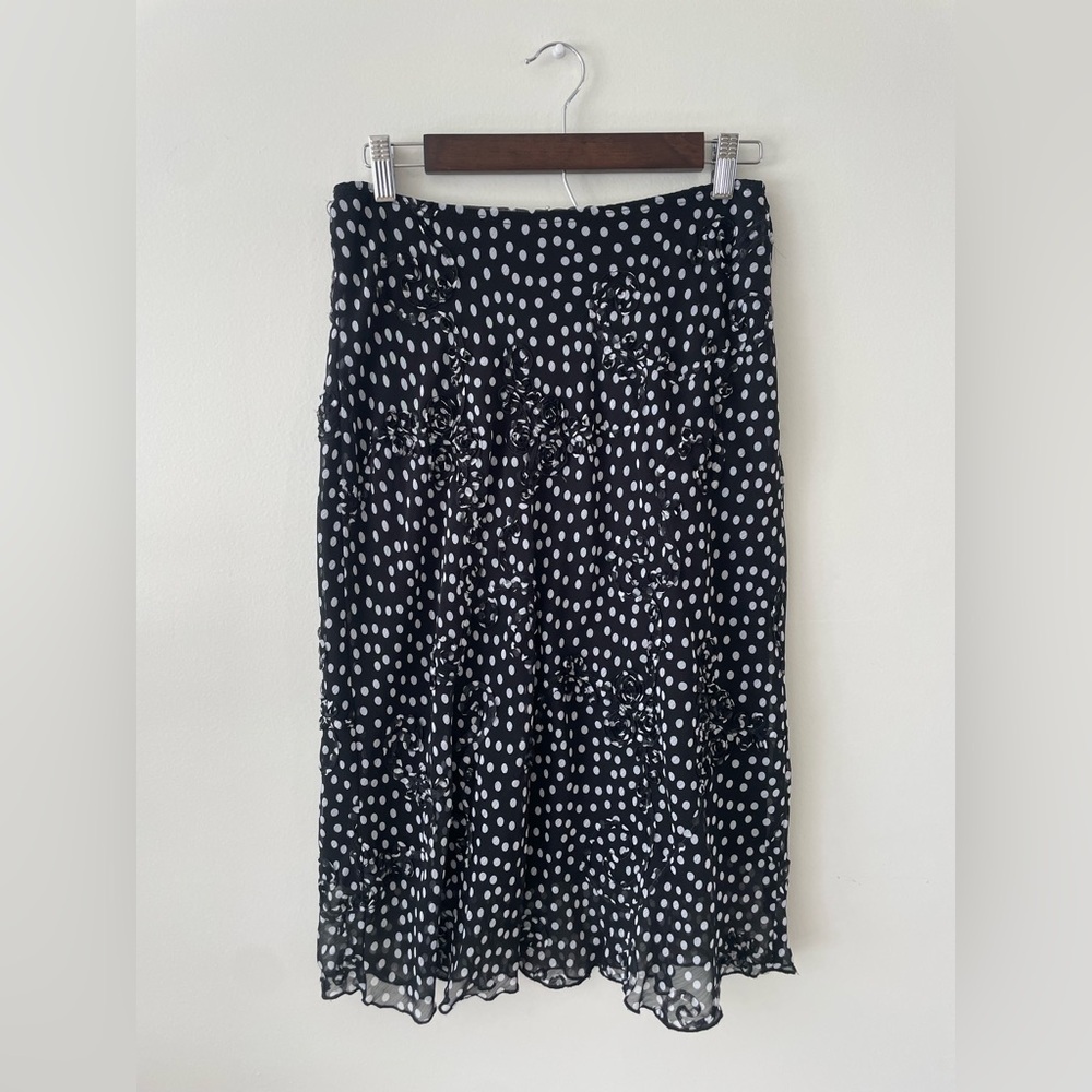 90s 80s Vintage Black White Polka Dot Old Money Feminine Parisian Flowy Skirt M